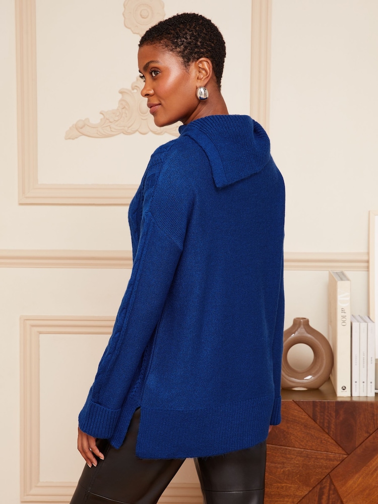 Love & Roses Cobalt Navy Blue Envelope Neck Cable Knit Jumper - Image 2 of 4