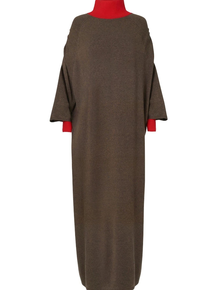 leem Brown Contrast Neck and Cuff Kaftan Maxi Dress - Image 5 of 5