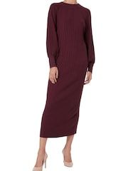 leem Purple Balloon Sleeve Pleated Knit Dress - Image 1 of 5