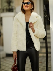 Friends Like These Cream Short Faux Fur City Coat - Image 1 of 4