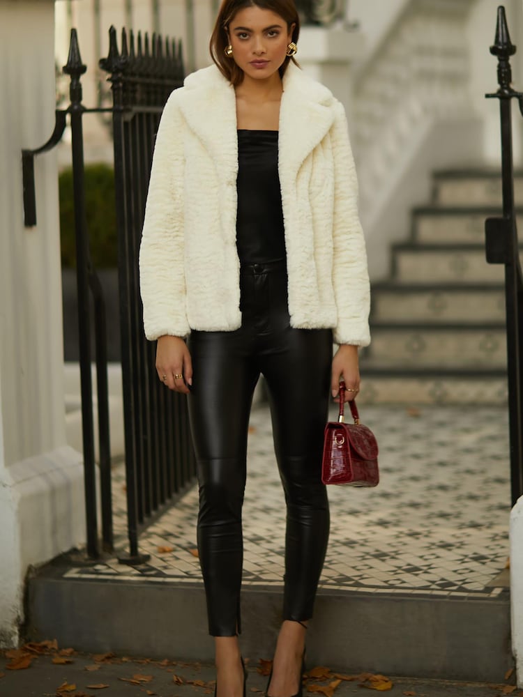 Friends Like These Cream Short Faux Fur City Coat - Image 2 of 4