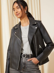 Friends Like These Black Faux Leather Biker Jacket - Image 1 of 4