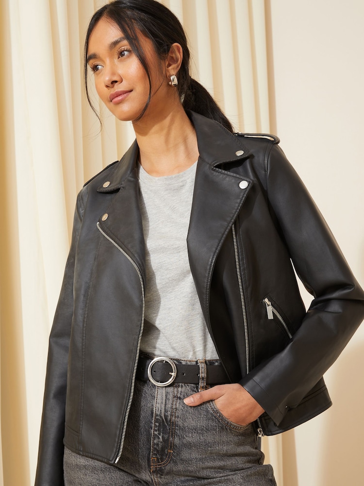 Friends Like These Black Faux Leather Biker Jacket - Image 1 of 4