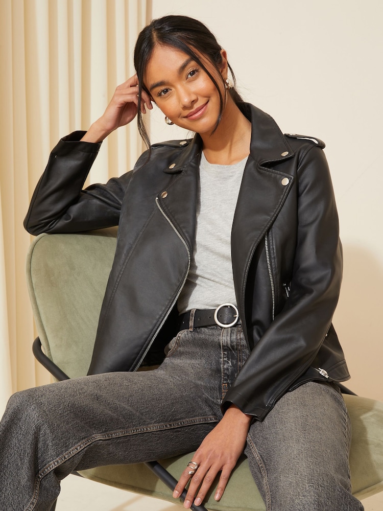 Friends Like These Black Faux Leather Biker Jacket - Image 2 of 4