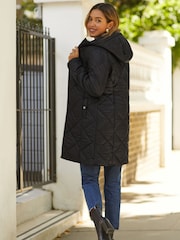 Friends Like These Black Longline Hooded Quilted Padded Coat - Image 3 of 4