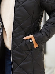 Friends Like These Black Longline Hooded Quilted Padded Coat - Image 4 of 4