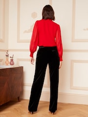 Love & Roses Black Velvet High Waist Wide Leg Tailored Trousers - Image 2 of 4