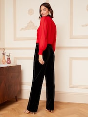 Love & Roses Black Velvet High Waist Wide Leg Tailored Trousers - Image 3 of 4
