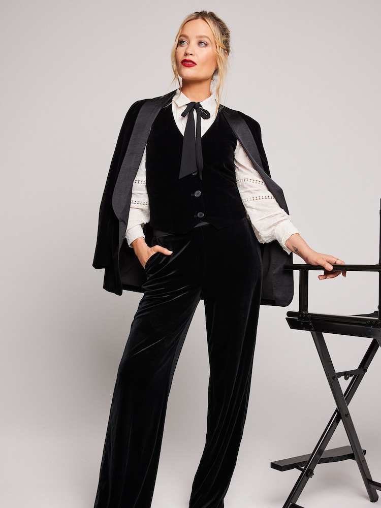 Love & Roses Black Velvet High Waist Wide Leg Tailored Trousers - Image 4 of 4
