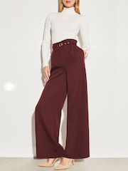 Beerenrot - Lipsy Tailored Paperbag-Hose mit weitem Bein und Gürtel - Bild 1 von 4