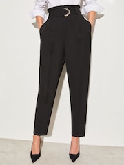 Lipsy Black Petite Paperbag Wide Leg Belted Tailored Trousers - Image 1 of 2