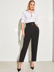 Lipsy Black Petite Paperbag Wide Leg Belted Tailored Trousers - Image 3 of 3