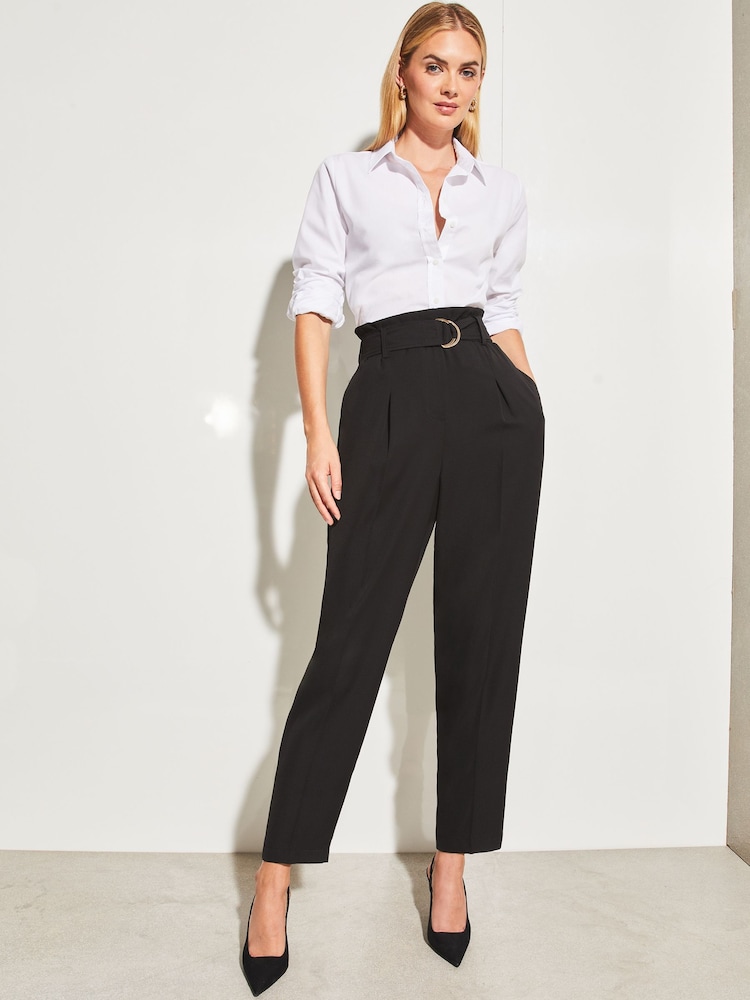 Lipsy Black Petite Paperbag Wide Leg Belted Tailored Trousers - Image 3 of 3 Lipsy Black Petite Paperbag Wide Leg Belted Tailored Trousers - Image 3 of 3