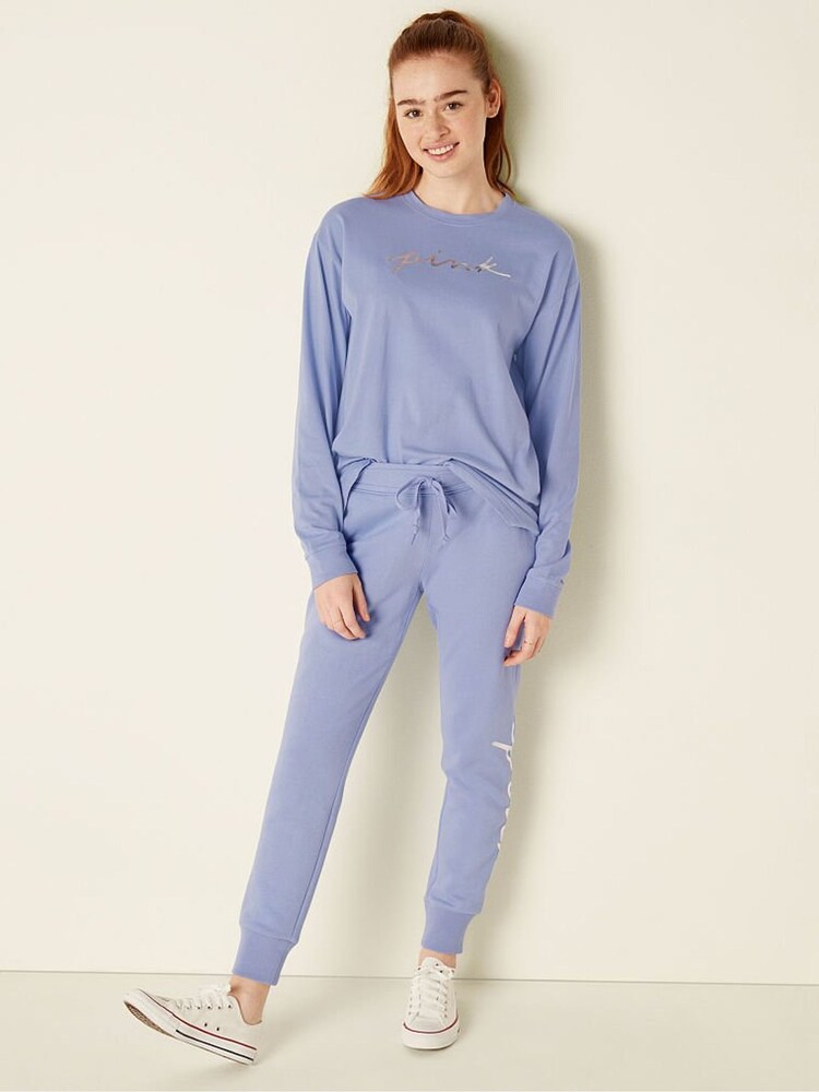 Victoria's Secret PINK Dusty Blue Everyday Lounge Jogger - Image 1 of 4 Victoria's Secret PINK Dusty Blue Everyday Lounge Jogger - Image 1 of 4