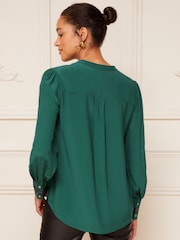 Love & Roses Green Sequin V Neck Long Sleeve Blouse - Image 3 of 4