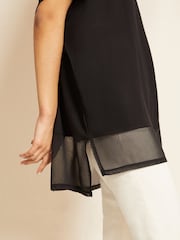 Friends Like These Black Petite Short Sleeve Chiffon Hem V Neck Tunic Top - Image 4 of 4