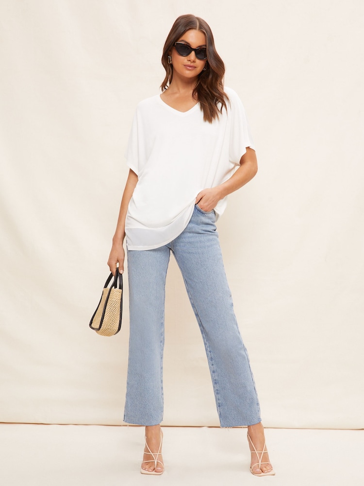 Friends Like These White Short Sleeve Chiffon Hem V Neck Tunic Top - Image 2 of 4 Friends Like These White Short Sleeve Chiffon Hem V Neck Tunic Top - Image 2 of 4