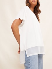 Friends Like These White Short Sleeve Chiffon Hem V Neck Tunic Top - Image 3 of 4