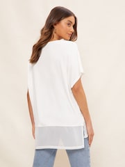 Friends Like These White Short Sleeve Chiffon Hem V Neck Tunic Top - Image 4 of 4