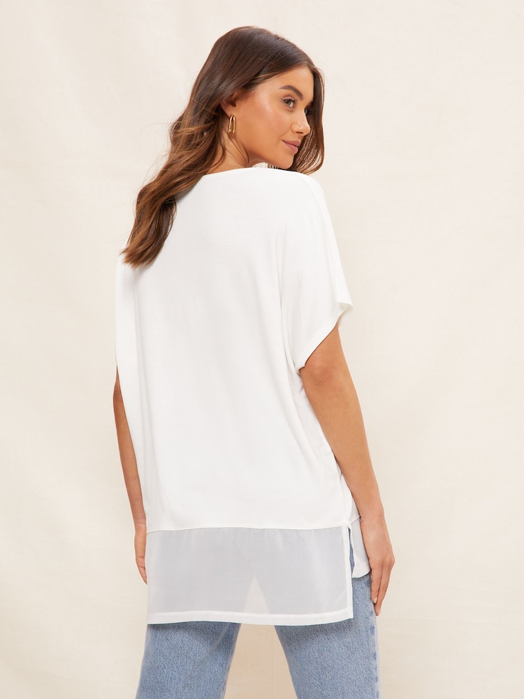 Friends Like These White Short Sleeve Chiffon Hem V Neck Tunic Top - Image 4 of 4 Friends Like These White Short Sleeve Chiffon Hem V Neck Tunic Top - Image 4 of 4