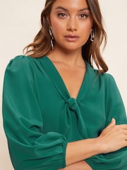 Groen - Friends Like These blouse met V-hals, 3/4-mouwen en strik aan de voorkant - Image 5 of 5