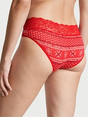 Victoria's Secret Lipstick Red Fair Isle Posey Lace Waist Hipster Knickers - Image 2 of 3