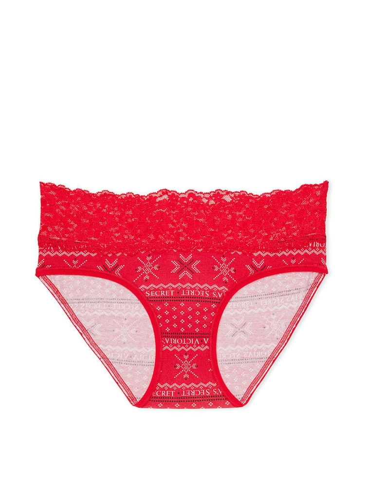 Victoria's Secret Lipstick Red Fair Isle Posey Lace Waist Hipster Knickers - Image 3 of 3