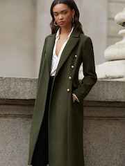 Lipsy Khaki Green Double Breasted Longline Trench City Coat - Image 1 of 4