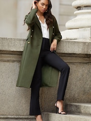 Lipsy Khaki Green Double Breasted Longline Trench City Coat - Image 2 of 4