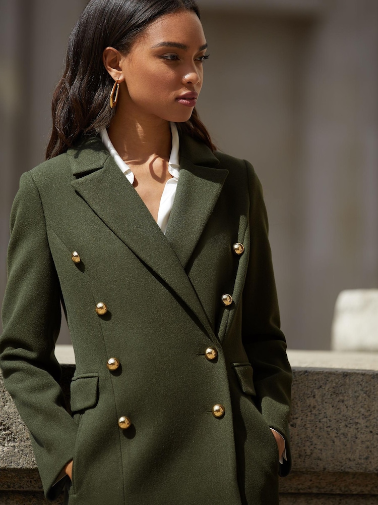 Buy Lipsy Khaki Green Double Breasted Longline Trench City Coat