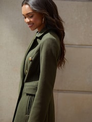 Lipsy Khaki Green Double Breasted Longline Trench City Coat - Image 4 of 4