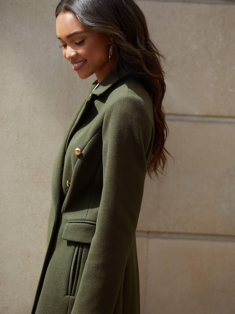 Lipsy Khaki Green Double Breasted Longline Trench City Coat - Image 4 of 4 Lipsy Khaki Green Double Breasted Longline Trench City Coat - Image 4 of 4