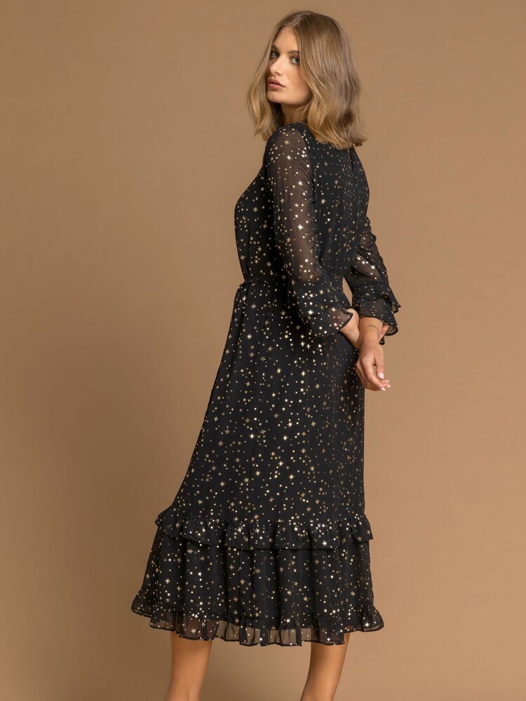 Roman Black Star Foil Print Frill Dress - Image 2 of 4 Roman Black Star Foil Print Frill Dress - Image 2 of 4