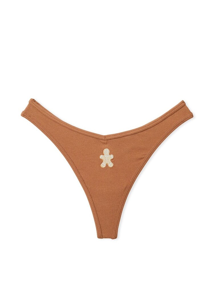 Victoria's Secret PINK Caramel Nude Gingerbread Rib Cotton Thong Knickers - Image 3 of 3