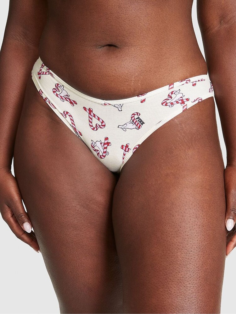 Victoria's Secret PINK Creamer White Candy Cane Dog Cotton Bikini Knickers - Image 1 of 1 Victoria's Secret PINK Creamer White Candy Cane Dog Cotton Bikini Knickers - Image 1 of 1