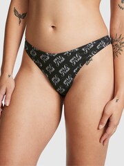 Victoria's Secret PINK Pure Black Script Print Rib Cotton Thong Knickers - Image 2 of 4