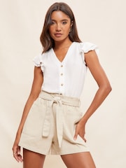Friends Like These White V Neck Double Ruffle Button Through Blouse - Image 2 of 4