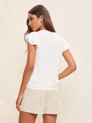 Friends Like These White V Neck Double Ruffle Button Through Blouse - Image 4 of 4