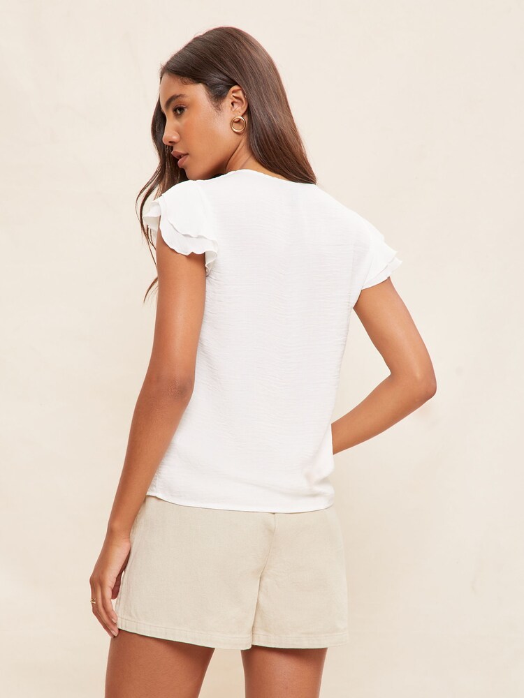 Friends Like These White V Neck Double Ruffle Button Through Blouse - Image 4 of 4