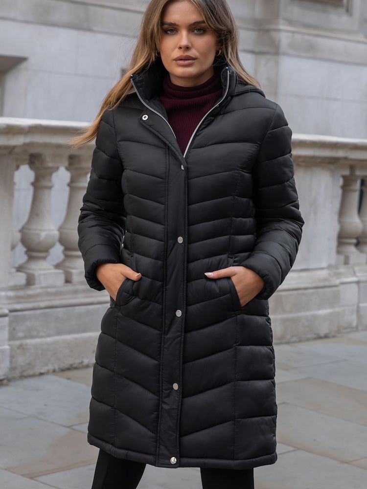 Lipsy Black Chevron Padded Coat - Image 2 of 4 Lipsy Black Chevron Padded Coat - Image 2 of 4