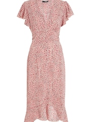 Quiz Pink Animal Print V Neck Midi Dress With Frill - Image 4 of 5