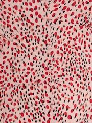 Quiz Pink Animal Print V Neck Midi Dress With Frill - Image 5 of 5