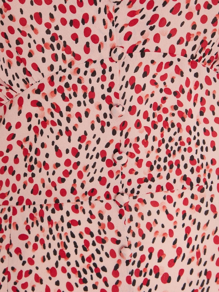 Quiz Pink Animal Print V Neck Midi Dress With Frill - Image 5 of 5