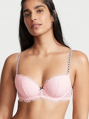 Victoria's Secret Angel Pink And Black Lightly Lined Demi Lace Unlined Balcony Bra - Image 1 of 4