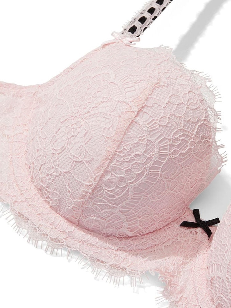 Victoria's Secret Angel Pink And Black Lightly Lined Demi Lace Unlined Balcony Bra - Image 4 of 4