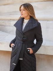 Lipsy Black Quilted Belted Wrap Padded Coat - Image 1 of 3