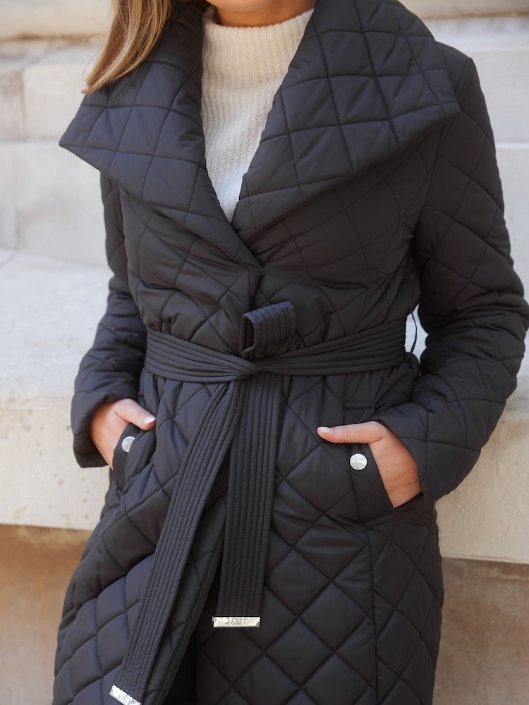 Lipsy Black Quilted Belted Wrap Padded Coat - Image 2 of 3