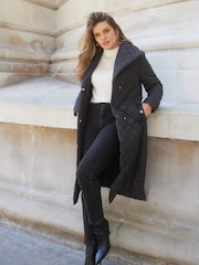 Lipsy Black Quilted Belted Wrap Padded Coat - Image 3 of 3