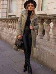 Lipsy Khaki Green Quilted Belted Wrap Padded Coat - Image 3 of 4