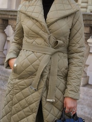 Lipsy Khaki Green Quilted Belted Wrap Padded Coat - Image 4 of 4